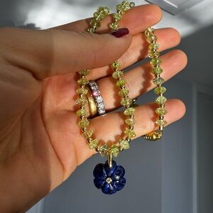 Chic Blue and Gold Flower Pendant Necklace